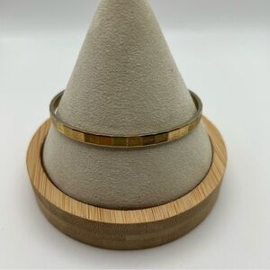 Vintage Monet Gold Tone Square Faceted Textured Bangle Bracelet Classic Elegant